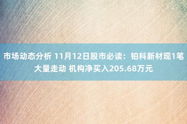 市场动态分析 11月12日股市必读：铂科新材现1笔大量走动 机构净买入205.68万元