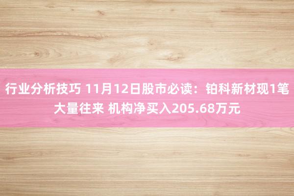 行业分析技巧 11月12日股市必读：铂科新材现1笔大量往来 机构净买入205.68万元