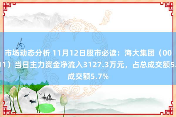 市场动态分析 11月12日股市必读：海大集团（002311）当日主力资金净流入3127.3万元，占总成交额5.7%