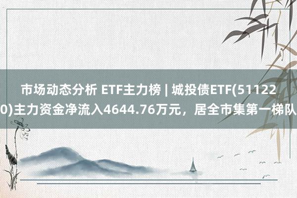 市场动态分析 ETF主力榜 | 城投债ETF(511220)主力资金净流入4644.76万元，居全市集第一梯队