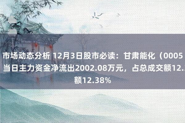 市场动态分析 12月3日股市必读：甘肃能化（000552）当日主力资金净流出2002.08万元，占总成交额12.38%