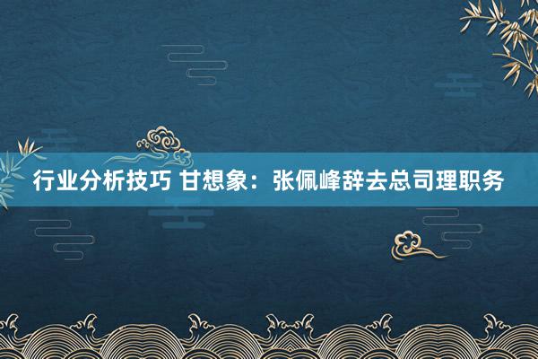 行业分析技巧 甘想象：张佩峰辞去总司理职务