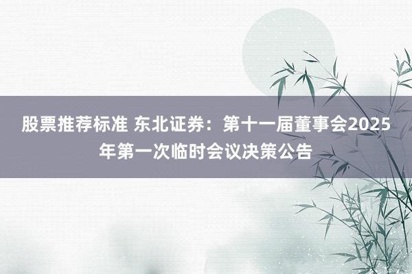 股票推荐标准 东北证券：第十一届董事会2025年第一次临时会议决策公告