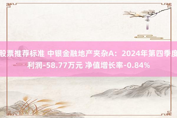 股票推荐标准 中银金融地产夹杂A：2024年第四季度利润-58.77万元 净值增长率-0.84%