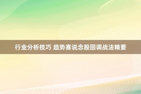 行业分析技巧 趋势赛说念股回调战法精要