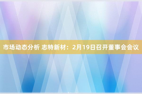 市场动态分析 志特新材：2月19日召开董事会会议